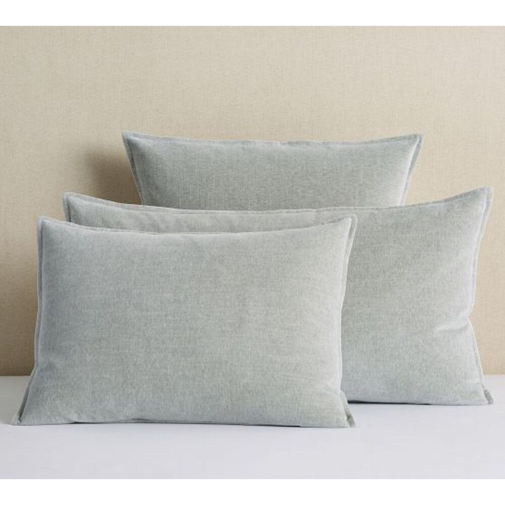 NWT Pottery Barn Hudson Heathered Velvet Gray Pillow Set of 2 King Shams